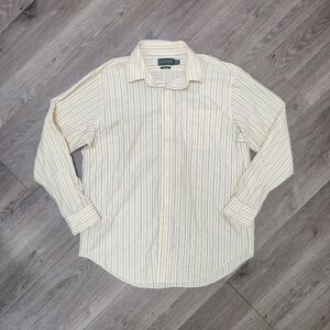 Lauren Ralph Lauren Dress Shirt Mens Button Down Yellow Blue Striped Size 16 1/2